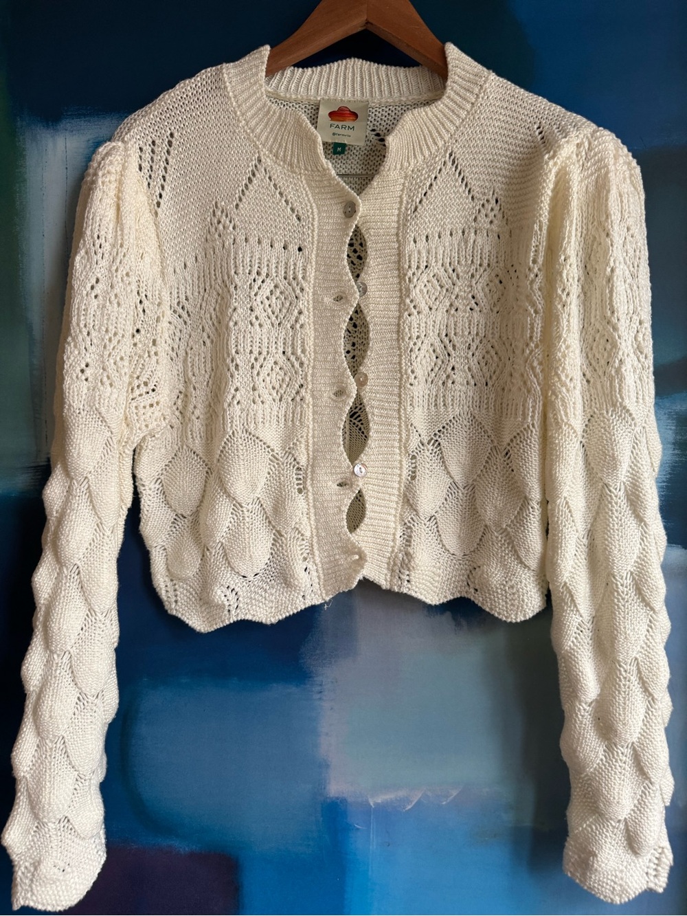 FARM RIO Off-White Mixed Lace Stitch Cardigan